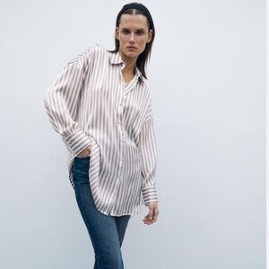 Zara Striped Flowy Button-Up Shirt